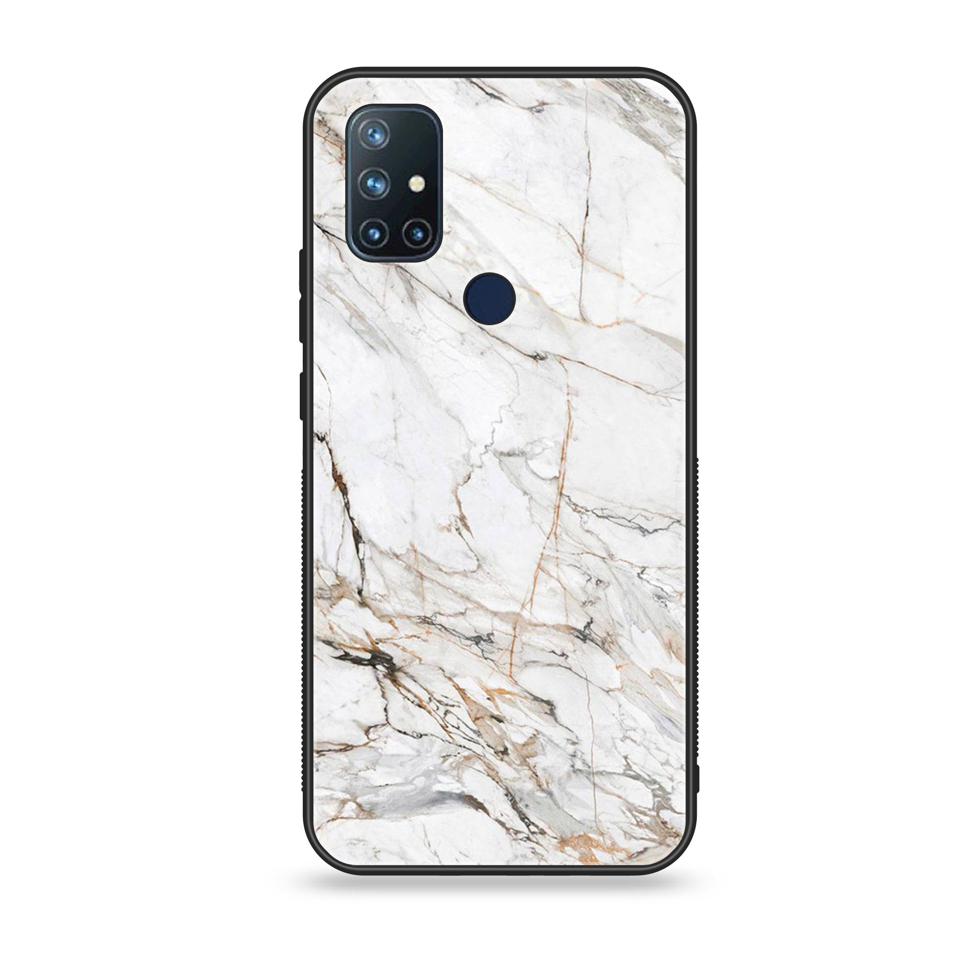 OnePlus Nord N10- White Marble Series - Premium Printed Glass soft Bumper shock Proof Case