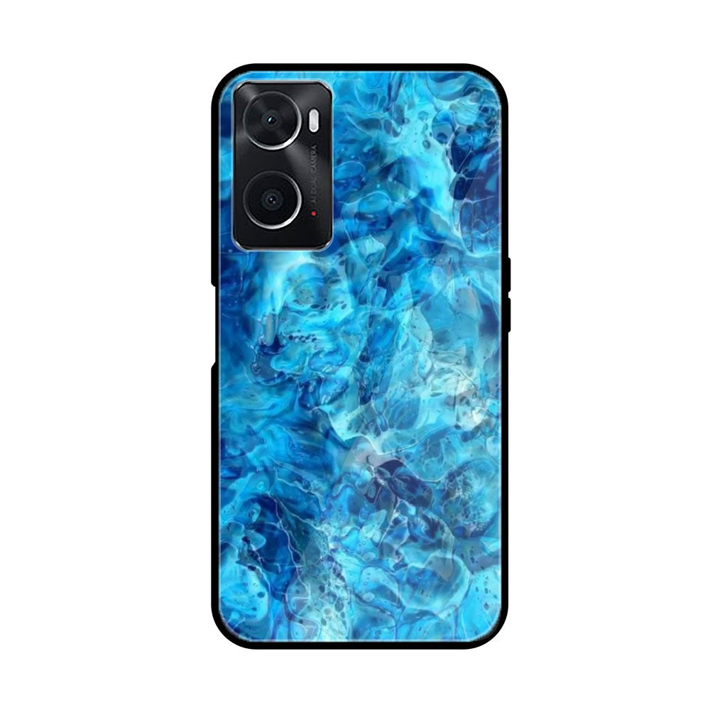 Oppo A36 Blue Marble Series  Premium Printed Glass soft Bumper shock Proof Case