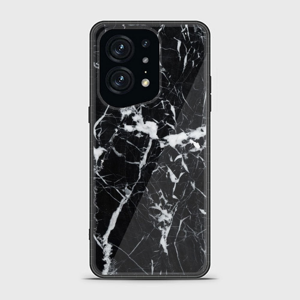 Oppo Find X5 Black Marble Series Premium Printed Glass soft Bumper shock Proof Case