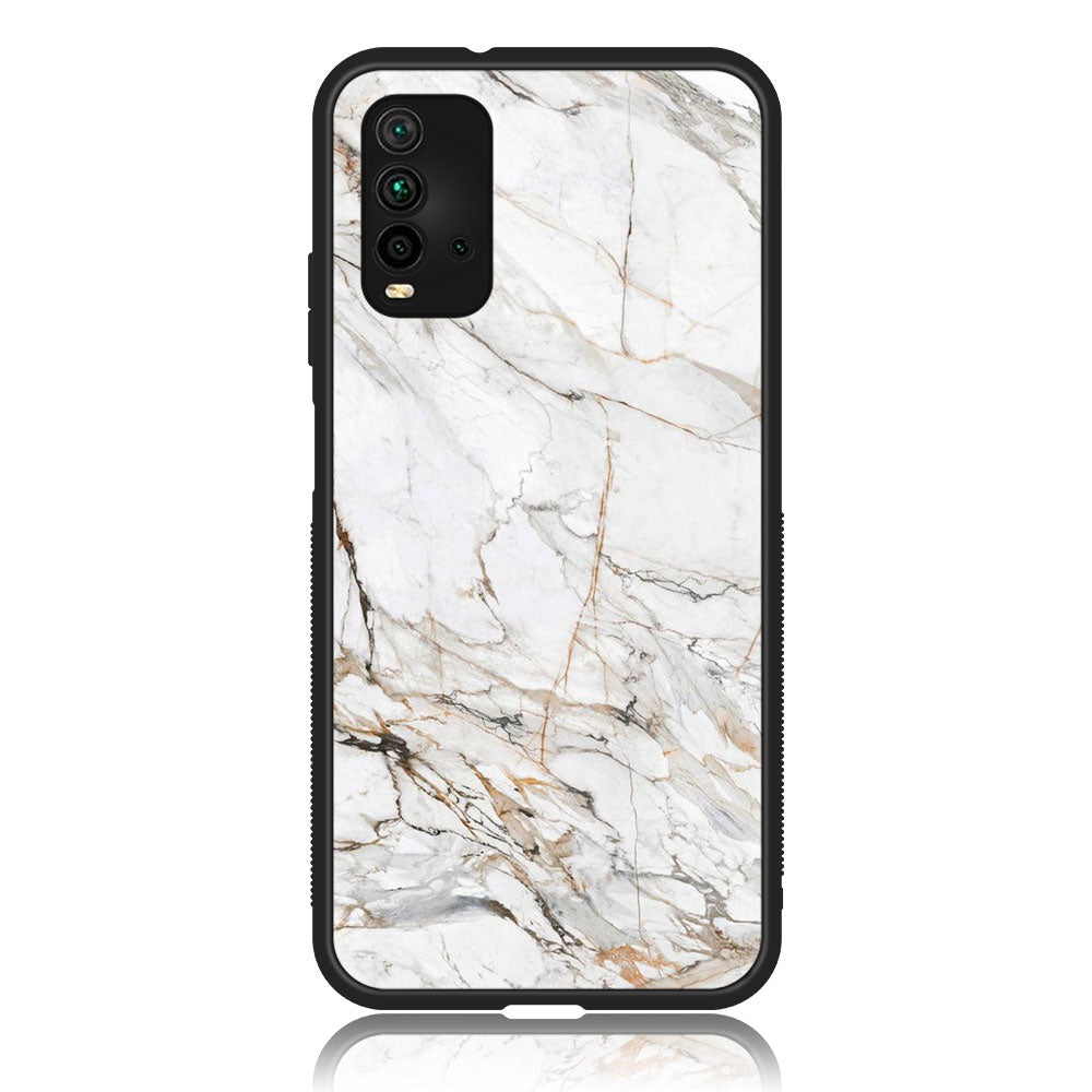 Xiaomi Redmi 9T - White Marble Series - Premium Printed Glass soft Bumper shock Proof Case