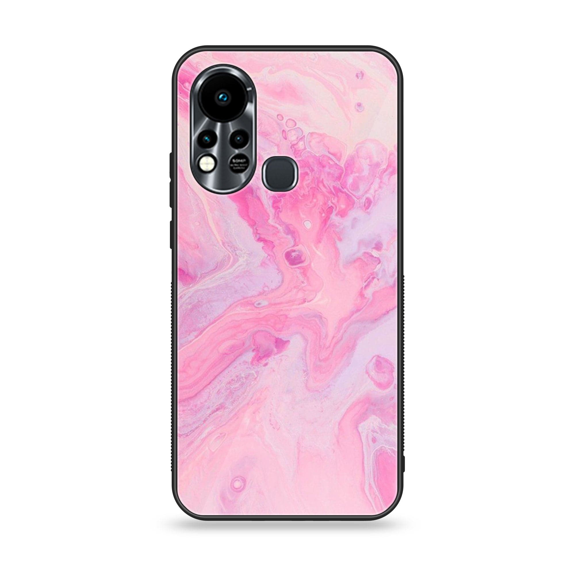 Infinix Hot 11S  Pink Marble Series Premium Printed Glass soft Bumper shock Proof Case