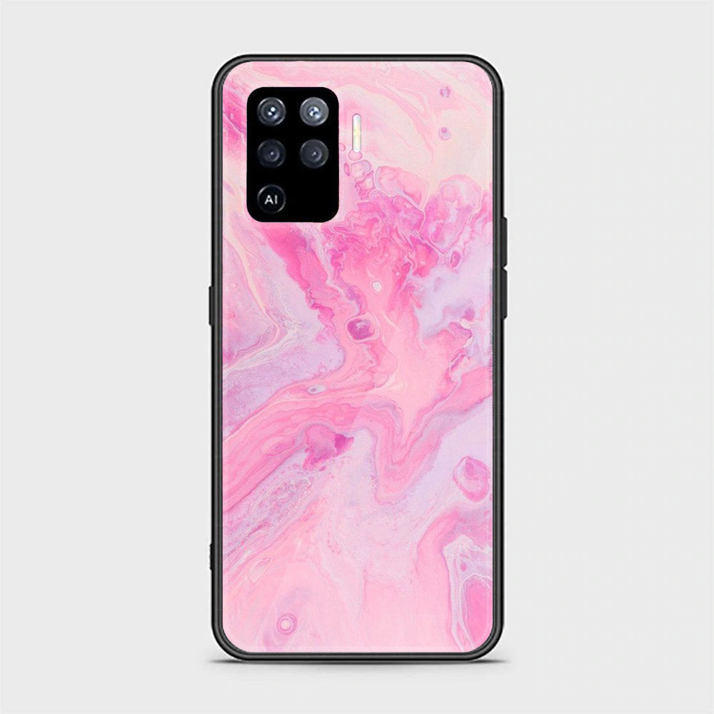 Oppo A94 - Pink Marble Series - Premium Printed Glass soft Bumper shock Proof Case