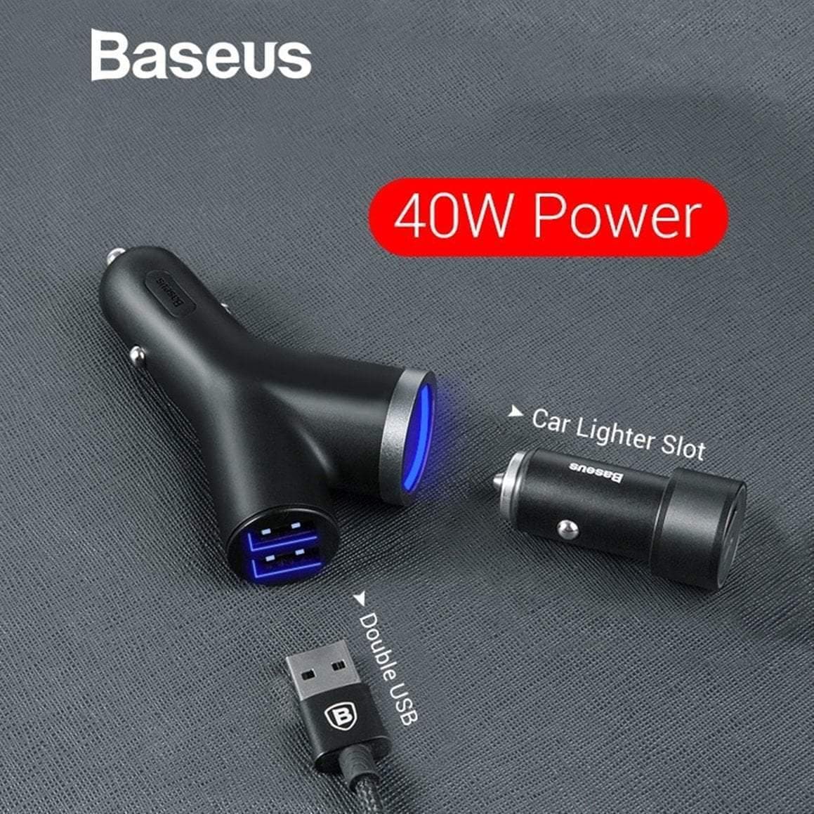 Baseus 40W Y Shape Fast Car Charger 3 in 1 - Phonecase.PK