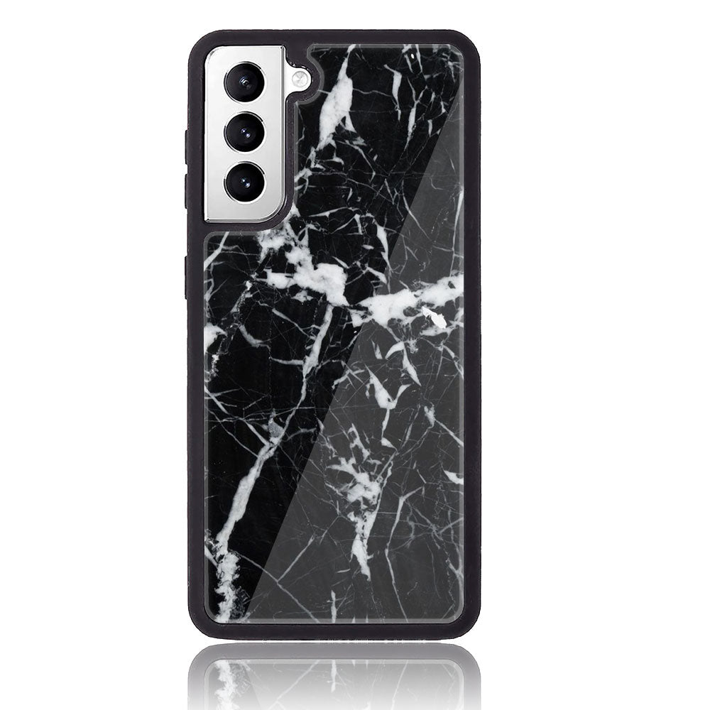 Samsung Galaxy S21 - Black Marble Series - Premium Printed Glass soft Bumper shock Proof Case