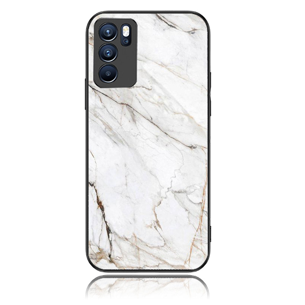 Oppo Reno 6 - White Marble Series - Premium Printed Glass soft Bumper shock Proof Case