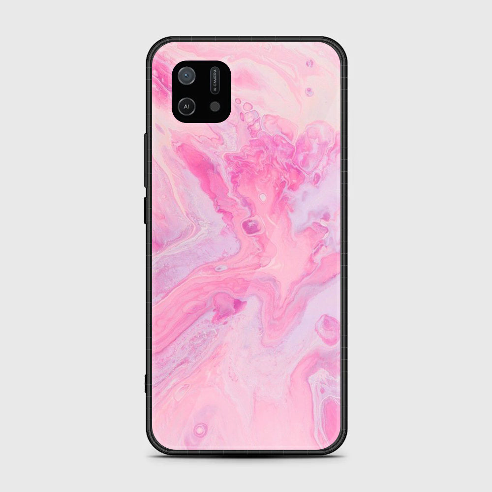 OPPO A16e Pink Marble Series  Premium Printed Glass soft Bumper shock Proof Case