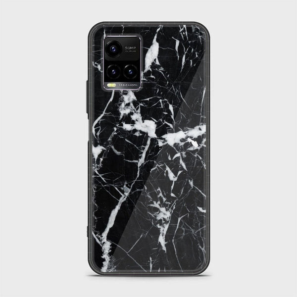 Vivo Y21 Black Marble Design 6 Premium Printed Glass soft Bumper shock Proof Case CS-14516