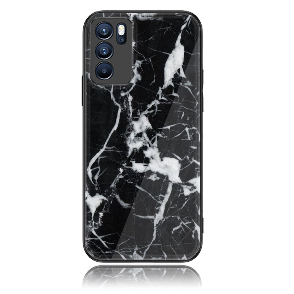 Oppo Reno 6 - Black Marble Series - Premium Printed Glass soft Bumper shock Proof Case