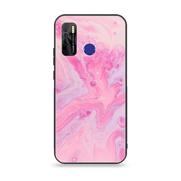 Tecno Camon 15 - Pink Marble Design 6 - Premium Printed Glass soft Bumper shock Proof Case  CS-24549