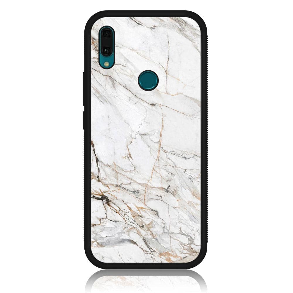 Huawei Y9 (2019) - White Marble Series - Premium Printed Glass soft Bumper shock Proof Case