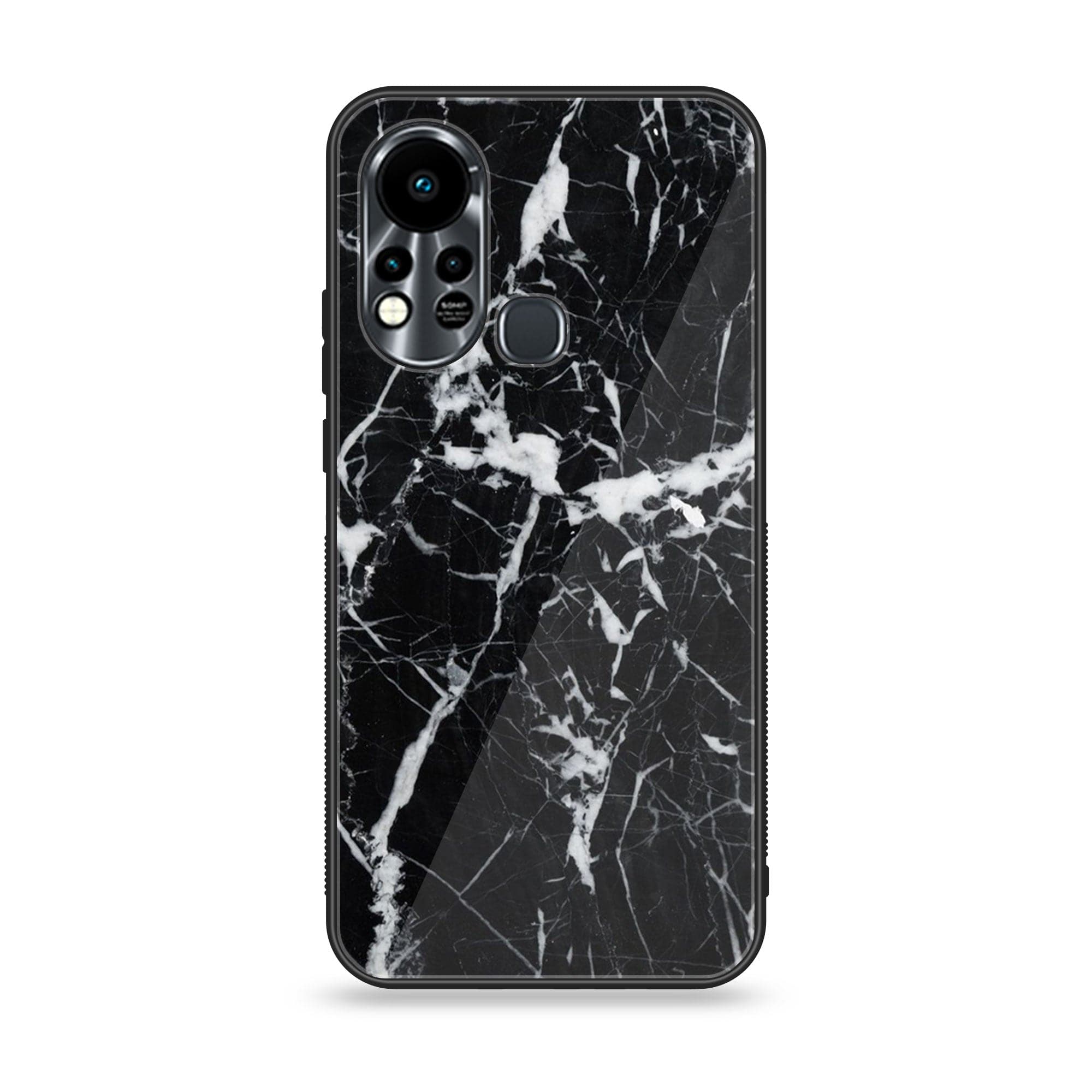 Infinix Hot 11S  Black Marble Series Premium Printed Glass soft Bumper shock Proof Case