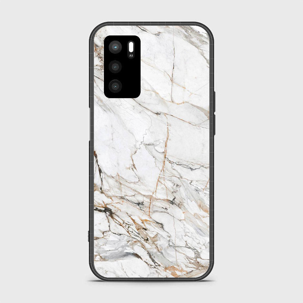 OPPO A16 - White Marble Series - Premium Printed Glass soft Bumper shock Proof Case