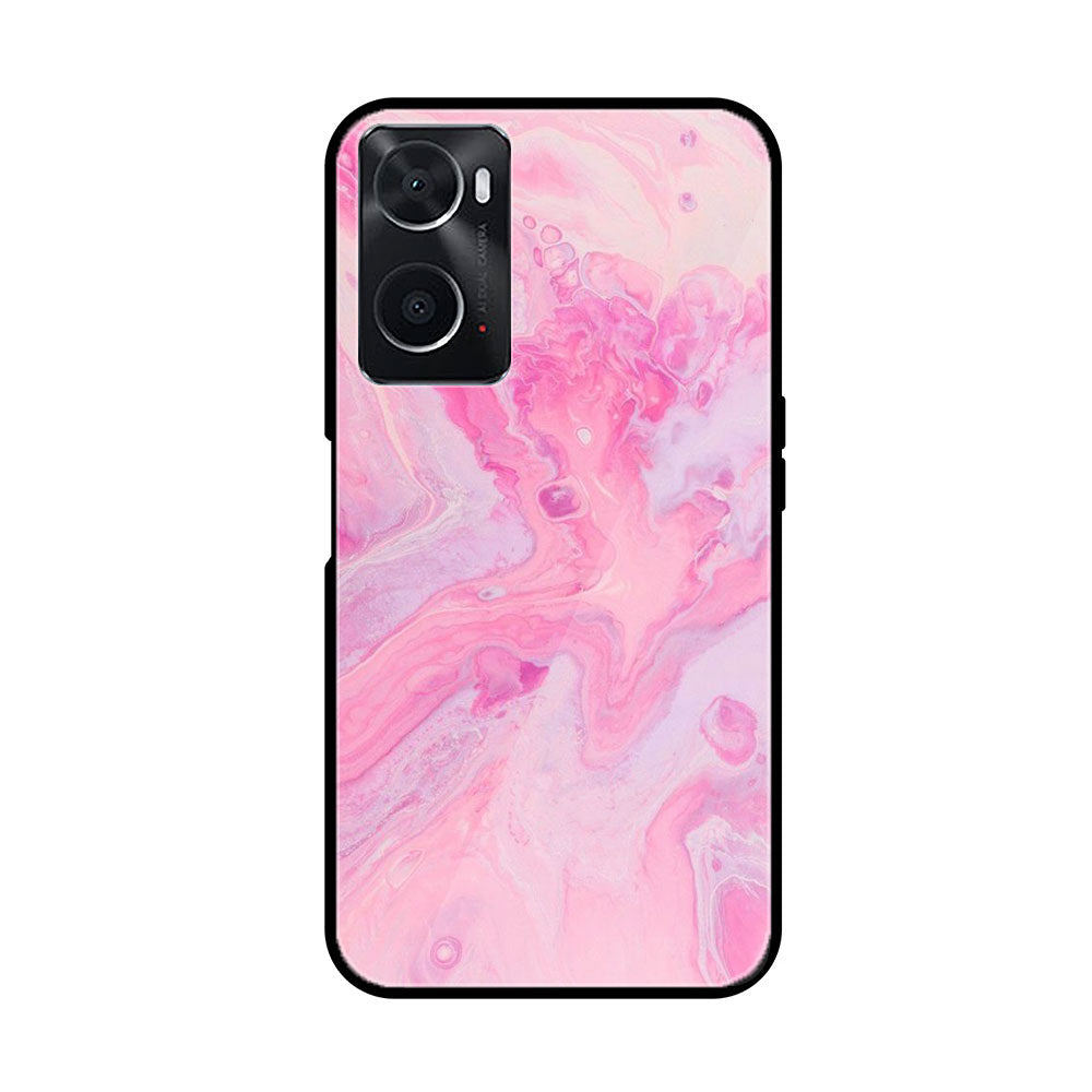 Oppo A36 Pink Marble Series  Premium Printed Glass soft Bumper shock Proof Case