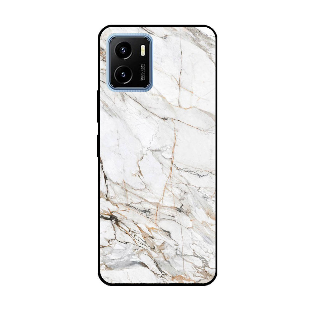 Vivo Y15a White Marble Series Premium Printed Glass soft Bumper shock Proof Case