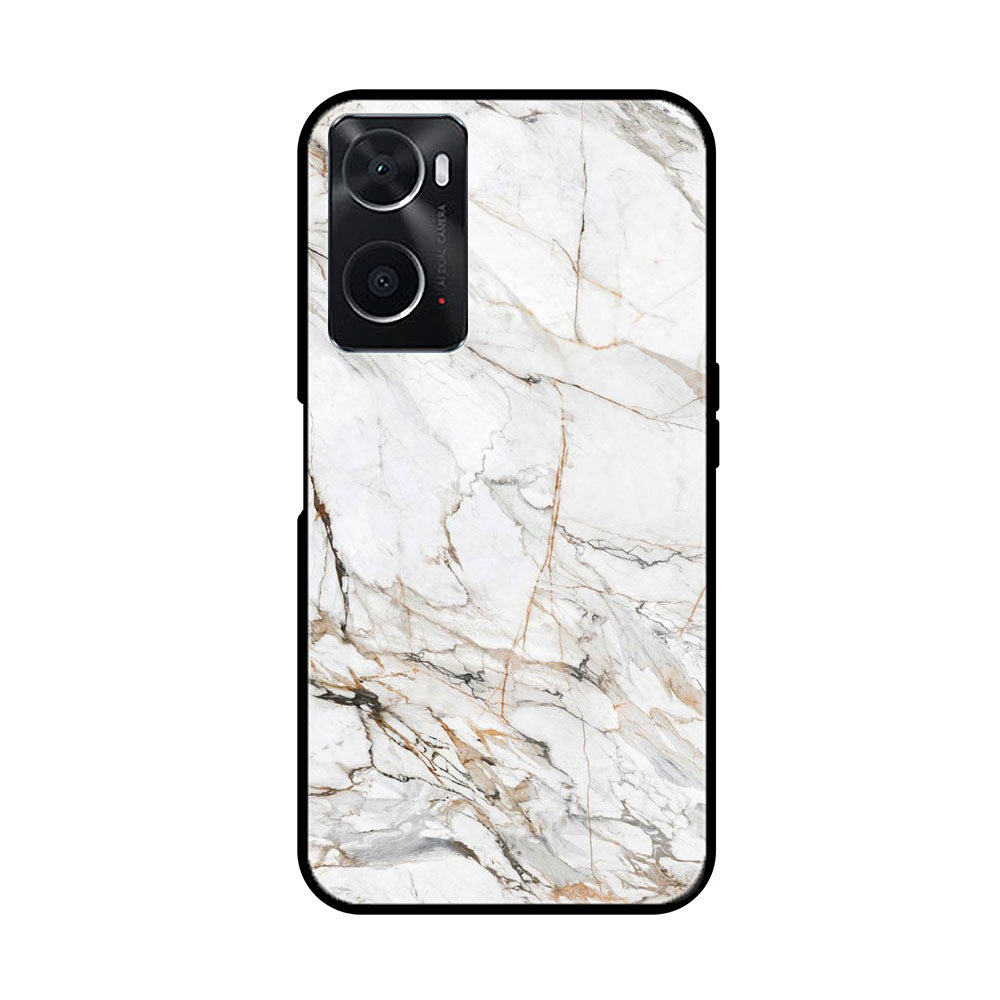 oppo A96 White Marble Series  Premium Printed Glass soft Bumper shock Proof Case