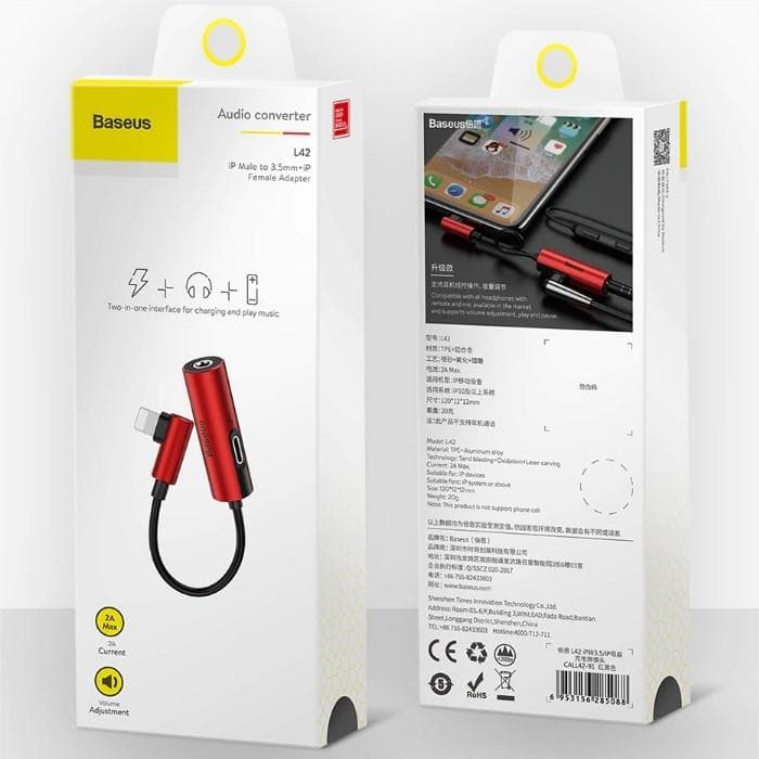 Baseus 2 in 1 Dual iPhone Male to 3.5mm Music+iPhone Female Fast Charging Adapter - Phonecase.PK