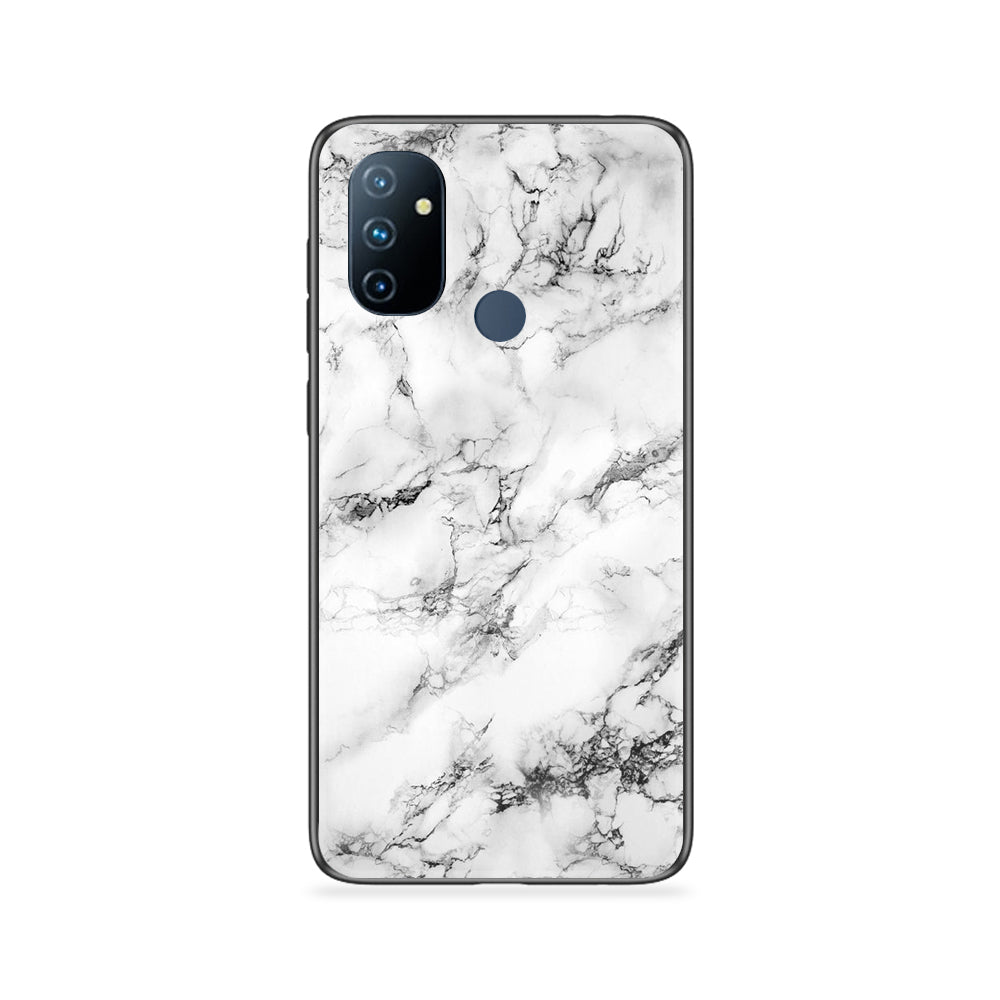 OnePlus Nord N100 White Marble Series Premium Printed Glass soft Bumper shock Proof Case
