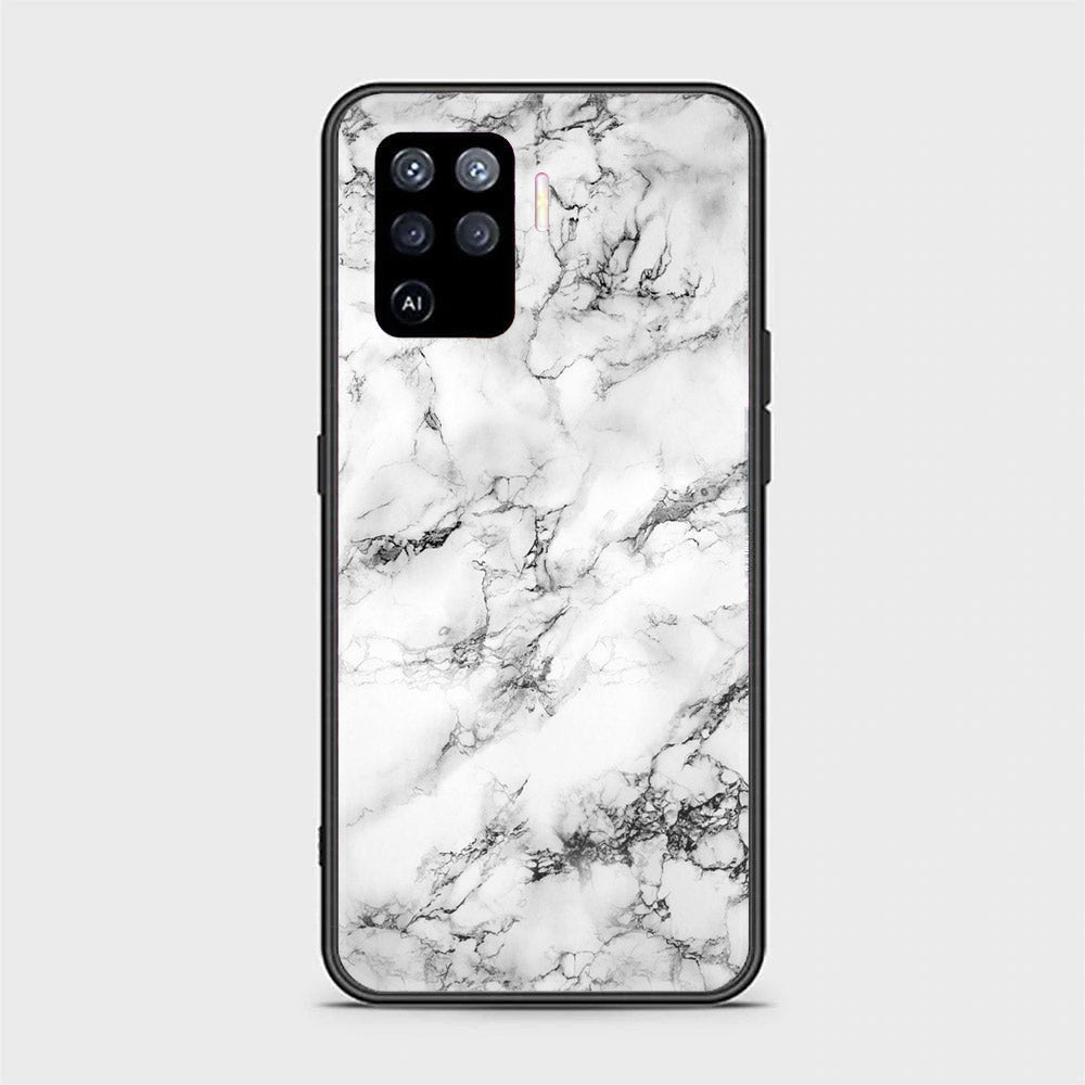 Oppo A94 - White Marble Series - Premium Printed Glass soft Bumper shock Proof Case