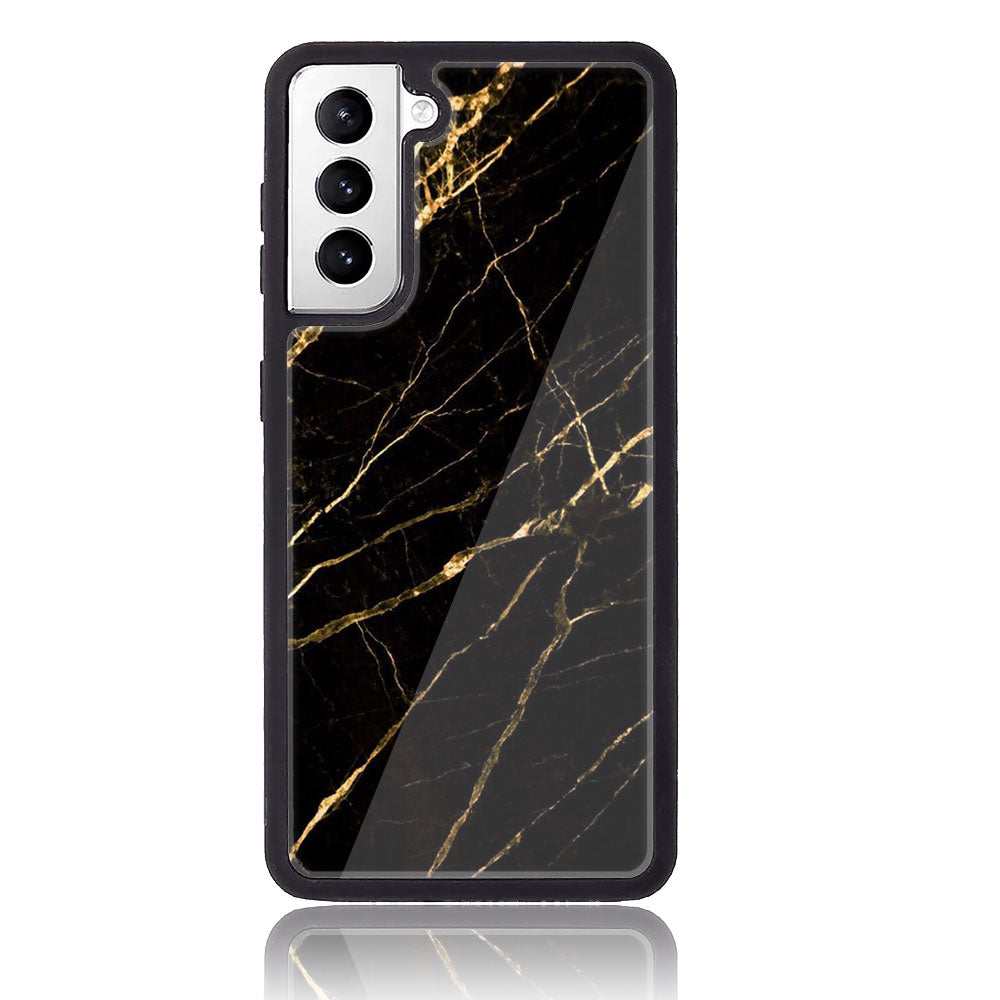 Samsung Galaxy S21 - Black Marble Series - Premium Printed Glass soft Bumper shock Proof Case