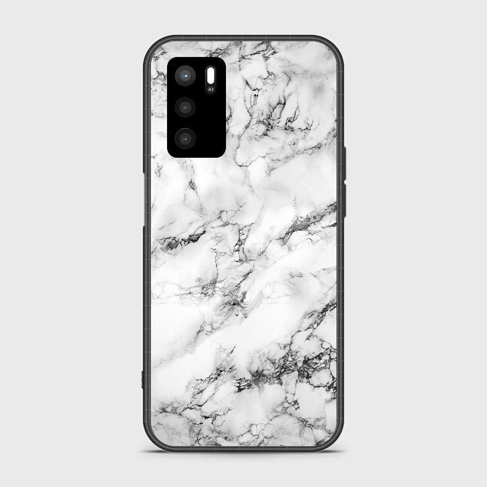 OPPO A16 - White Marble Series - Premium Printed Glass soft Bumper shock Proof Case