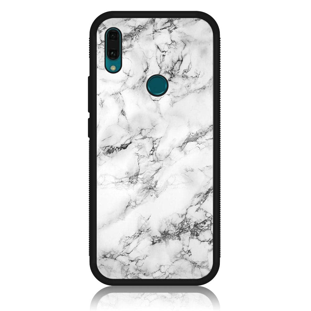 Huawei Y9 (2019) - White Marble Series - Premium Printed Glass soft Bumper shock Proof Case
