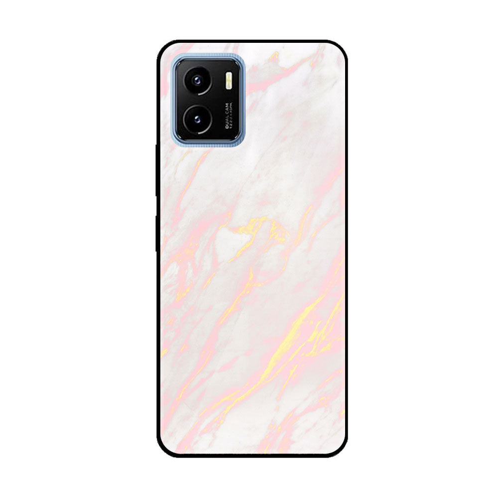 Vivo Y15a  Pink Marble Series Premium Printed Glass soft Bumper shock Proof Case