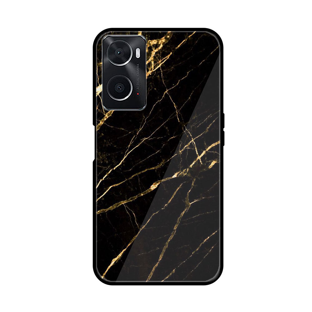 oppo A96 Black Marble Series  Premium Printed Glass soft Bumper shock Proof Case