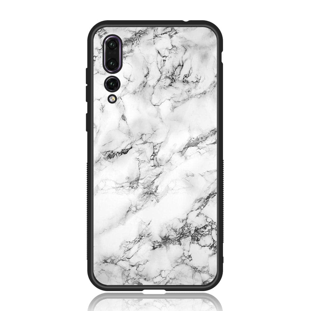 Huawei P20 Pro - White Marble Series - Premium Printed Glass soft Bumper shock Proof Case