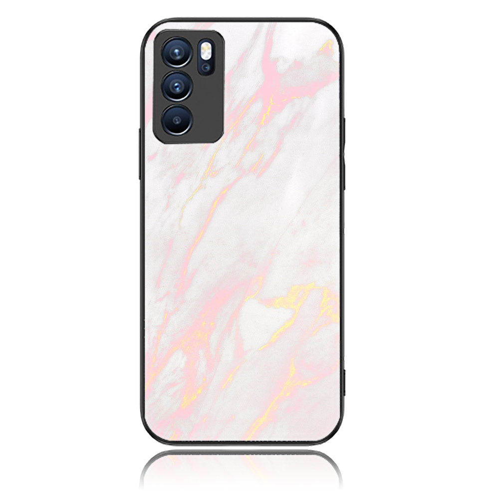 Oppo Reno 6 - Pink Marble Series - Premium Printed Glass soft Bumper shock Proof Case