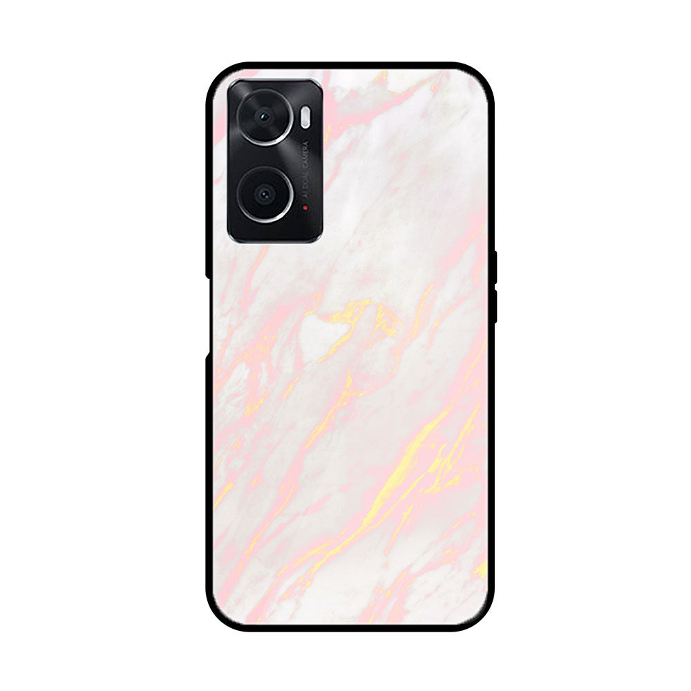 oppo A96 Pink Marble Series  Premium Printed Glass soft Bumper shock Proof Case