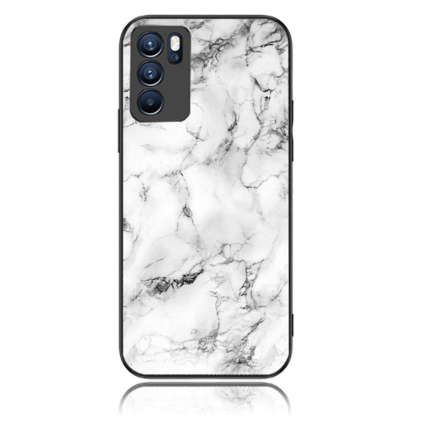 Oppo Reno 6 - White Marble  Design 7  - Premium Printed Glass soft Bumper shock Proof Case  CS-24963