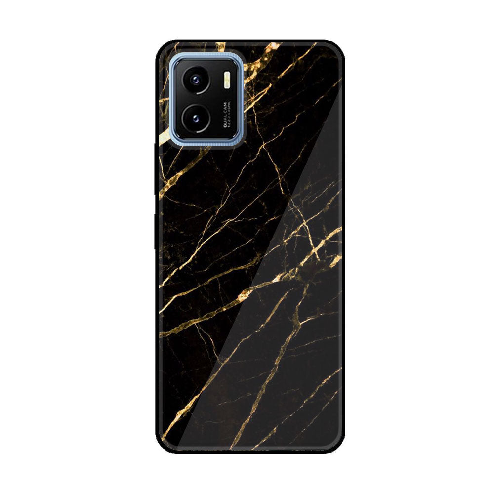 Vivo Y15a Black Marble Series Premium Printed Glass soft Bumper shock Proof Case