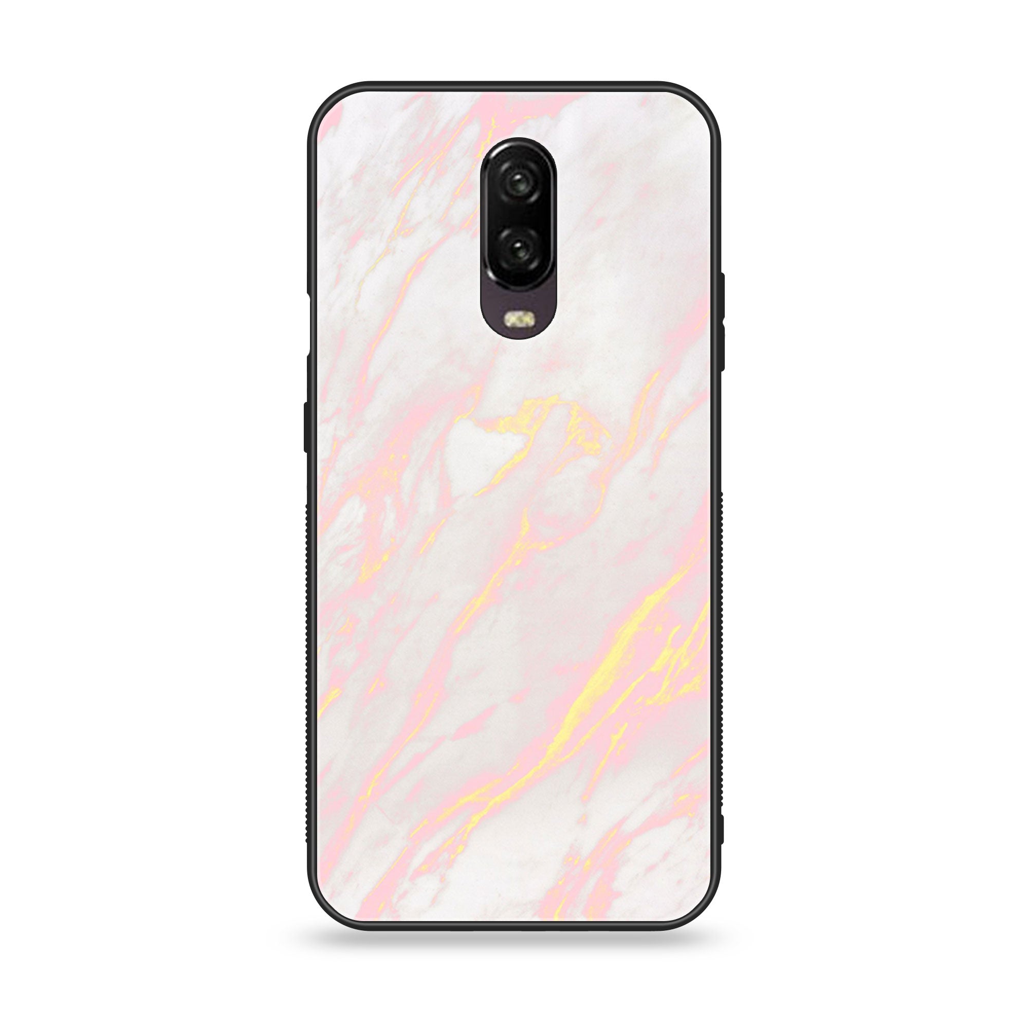 OnePlus 6T - Pink Marble Series - Premium Printed Glass soft Bumper shock Proof Case