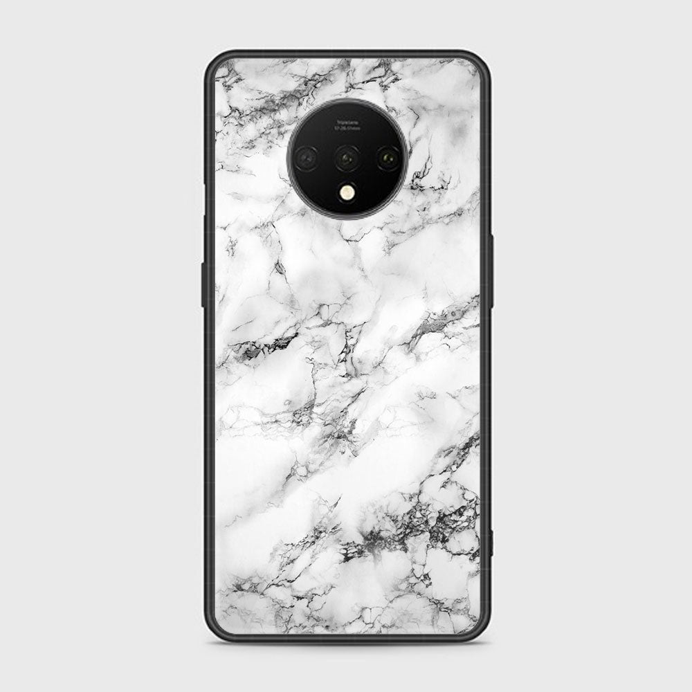 OnePlus 7T- White Marble Series - Premium Printed Glass soft Bumper shock Proof Case
