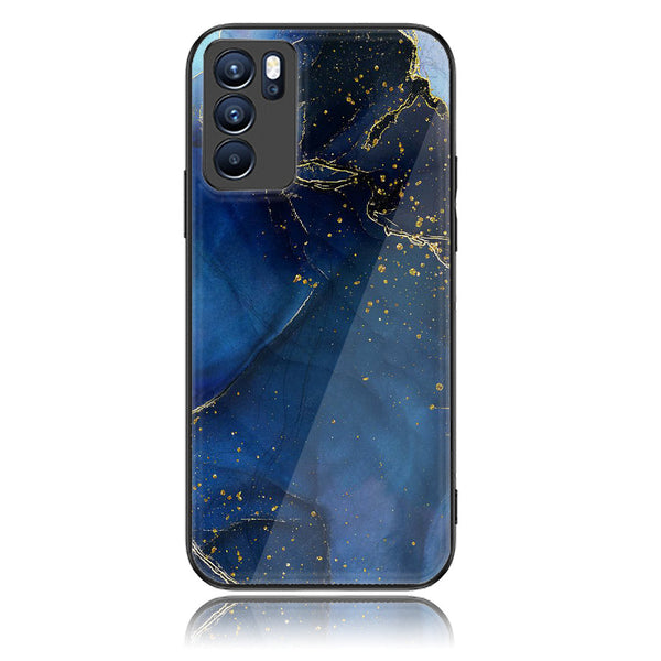 Oppo Reno 6 - Blue Marble Design 7- Premium Printed Glass soft Bumper shock Proof Case CS-46787