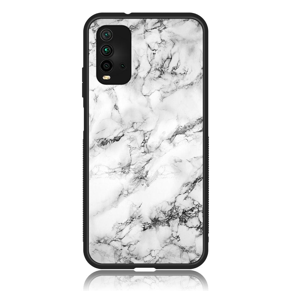 Xiaomi Redmi 9T - White Marble Series - Premium Printed Glass soft Bumper shock Proof Case