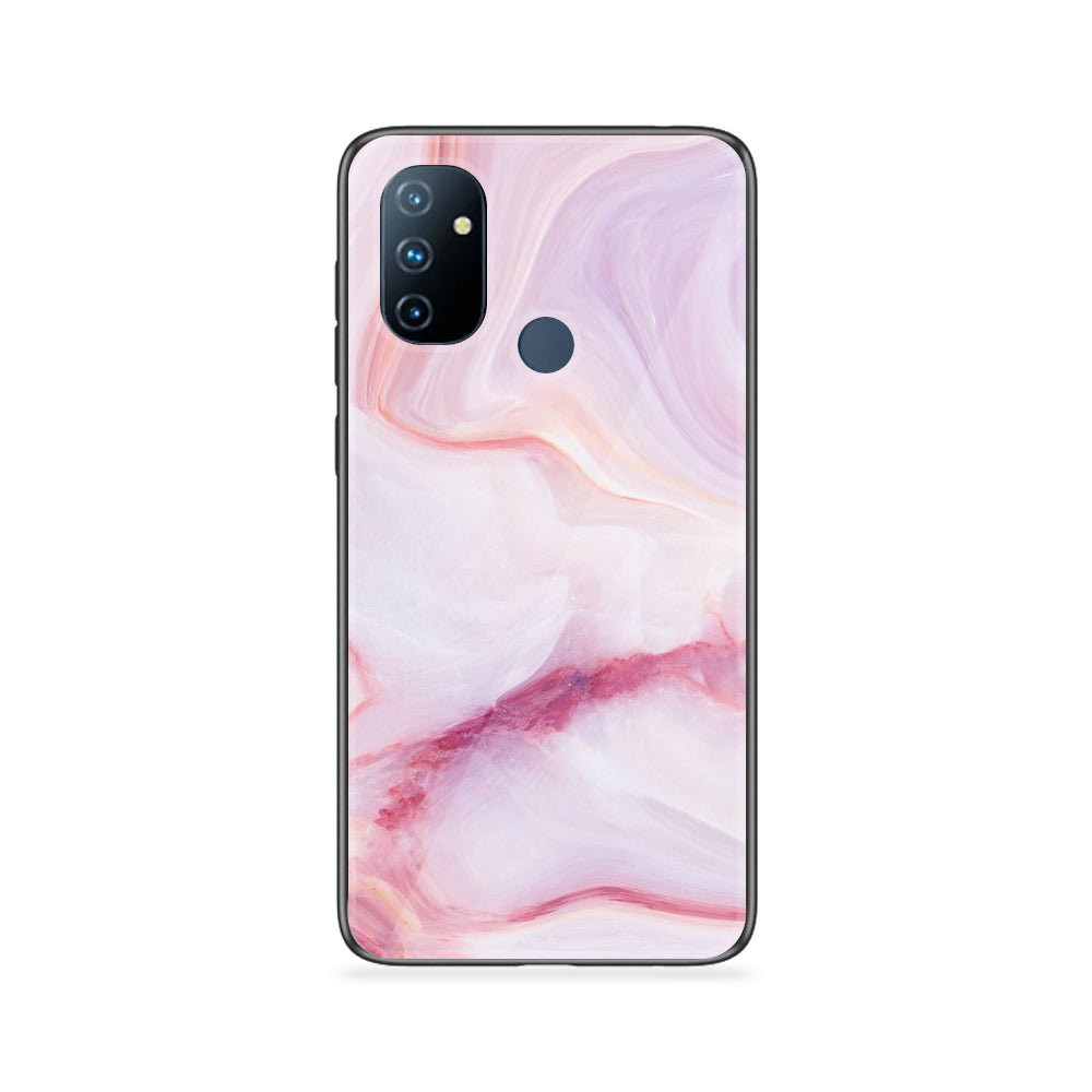 OnePlus Nord N100 Pink Marble Series Premium Printed Glass soft Bumper shock Proof Case