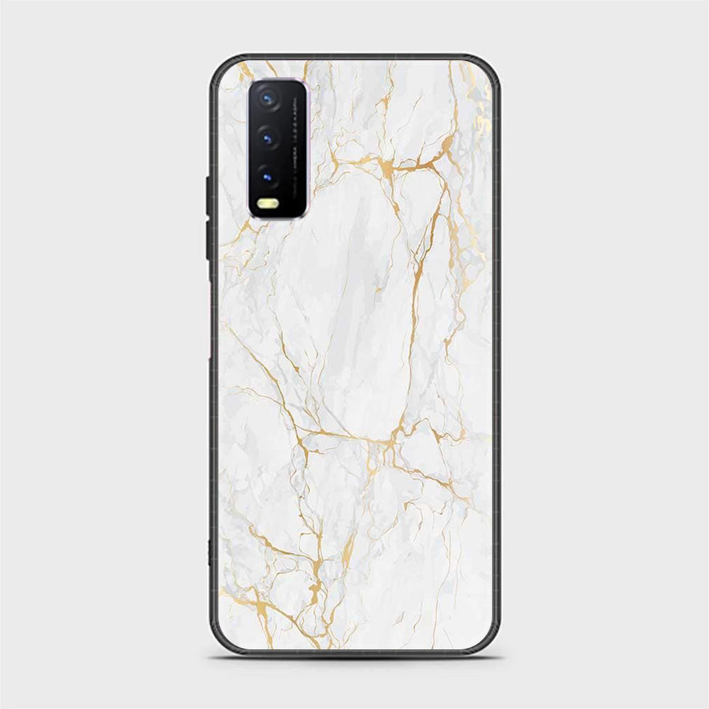 Vivo Y11s White Marble Series  Premium Printed Glass soft Bumper shock Proof Case