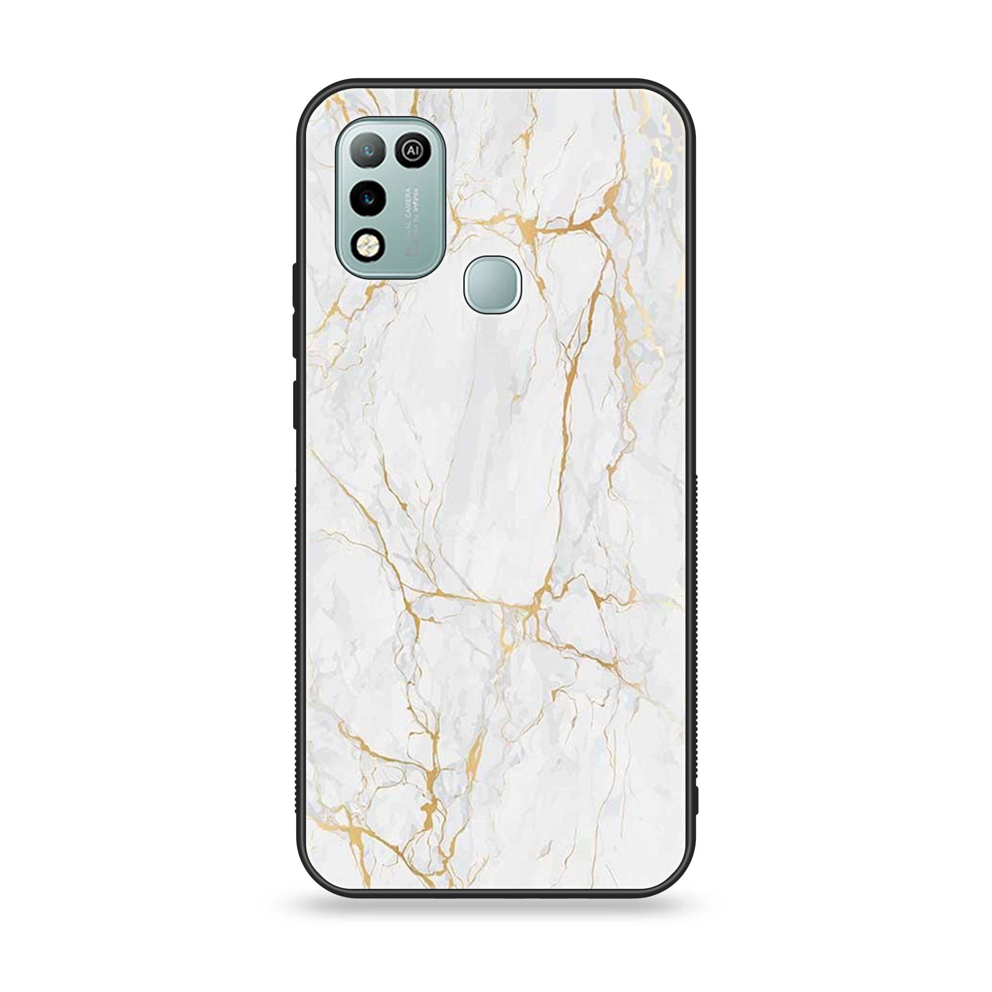 Infinix Hot 11 Play - White Marble Series - Premium Printed Glass soft Bumper shock Proof Case