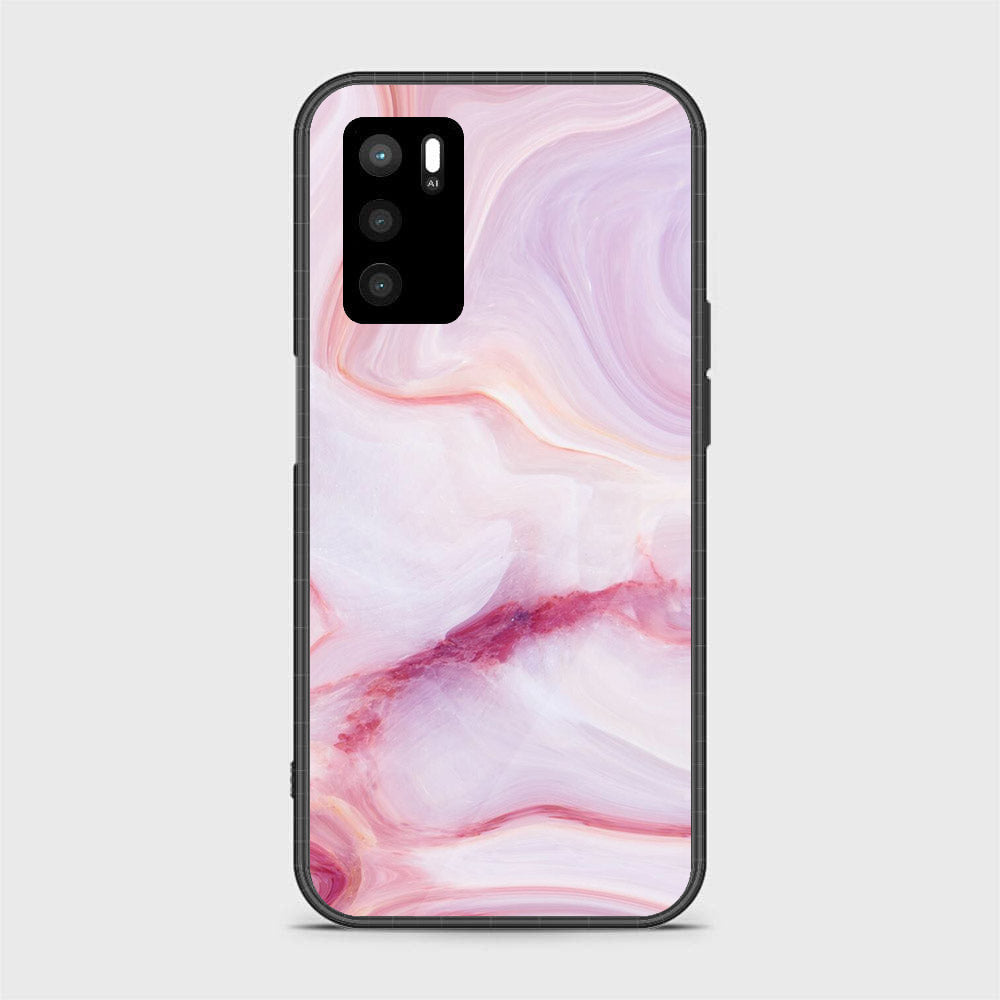 OPPO A16 - Pink Marble Series - Premium Printed Glass soft Bumper shock Proof Case