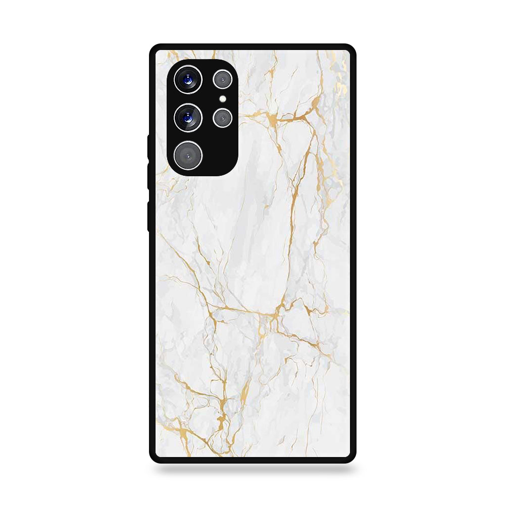 Samsung Galaxy S22 Ultra - White Marble Series - Premium Printed Glass soft Bumper shock Proof Case