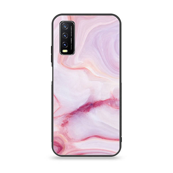 Vivo Y20 2021 Pink Marble Design 8 Premium Printed Glass soft Bumper shock Proof Case CS-8801