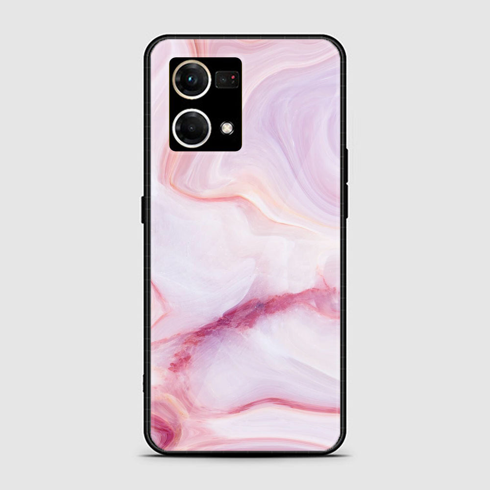 Oppo F21 Pro 4G Pink Marble Series  Premium Printed Glass soft Bumper shock Proof Case