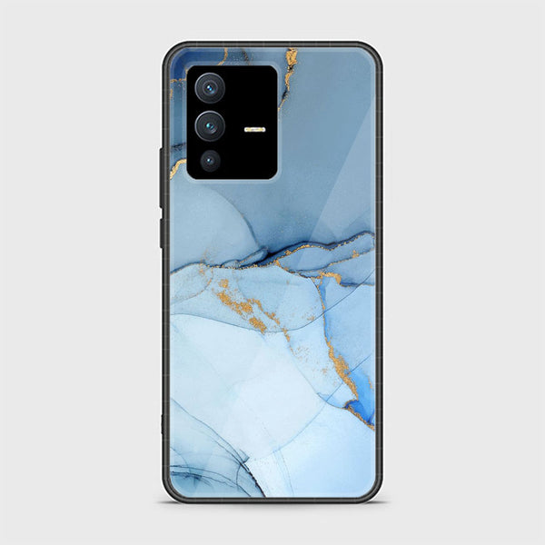 Vivo V23 5G - Blue Marble Design 8- Premium Printed Glass soft Bumper shock Proof Case CS-44230
