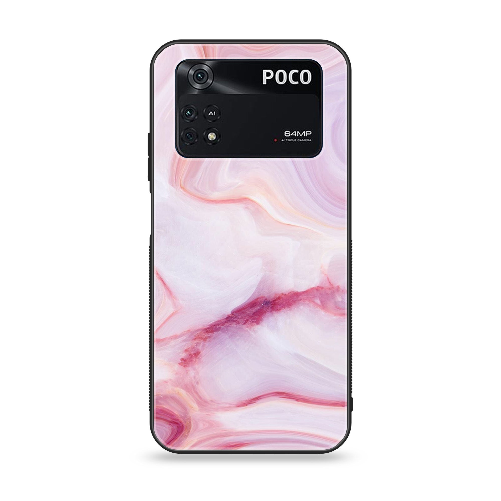 Xiaomi Poco M4 Pro 4G- Pink Marble Series - Premium Printed Glass soft Bumper shock Proof Case