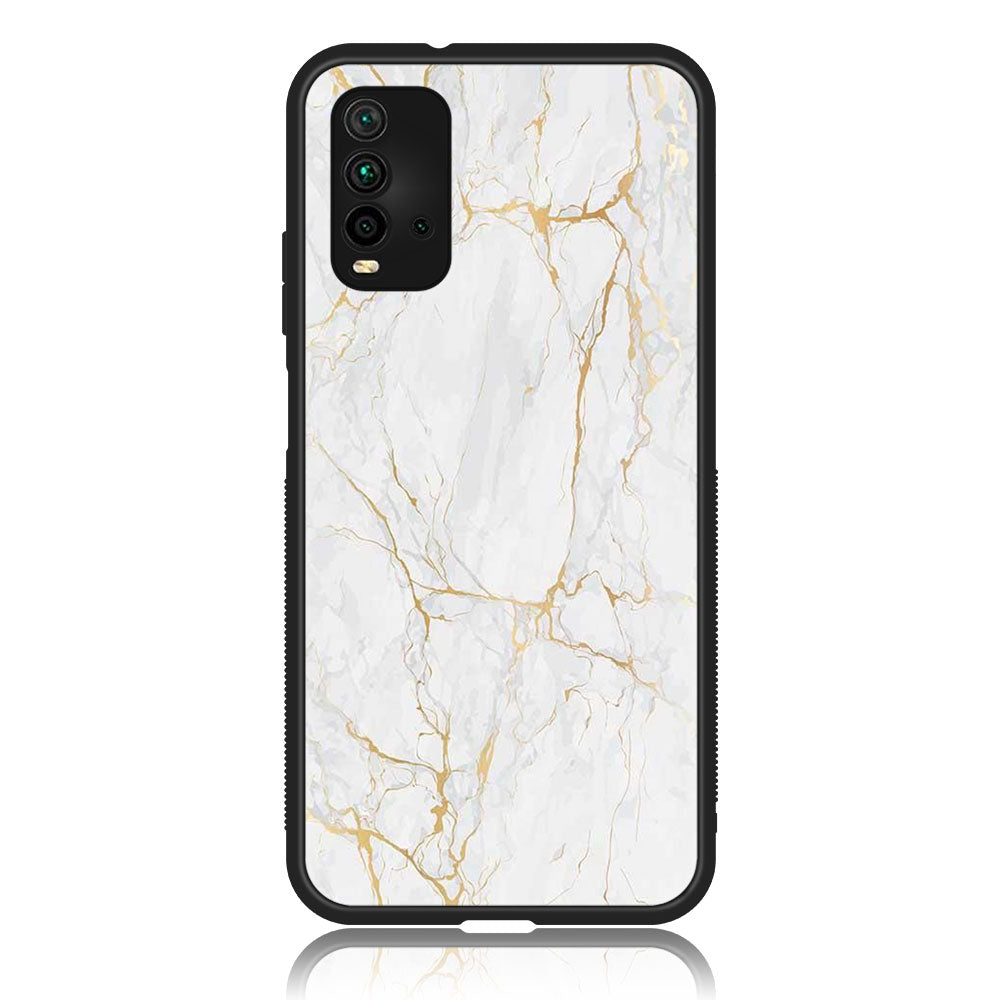 Xiaomi Redmi 9T - White Marble Series - Premium Printed Glass soft Bumper shock Proof Case