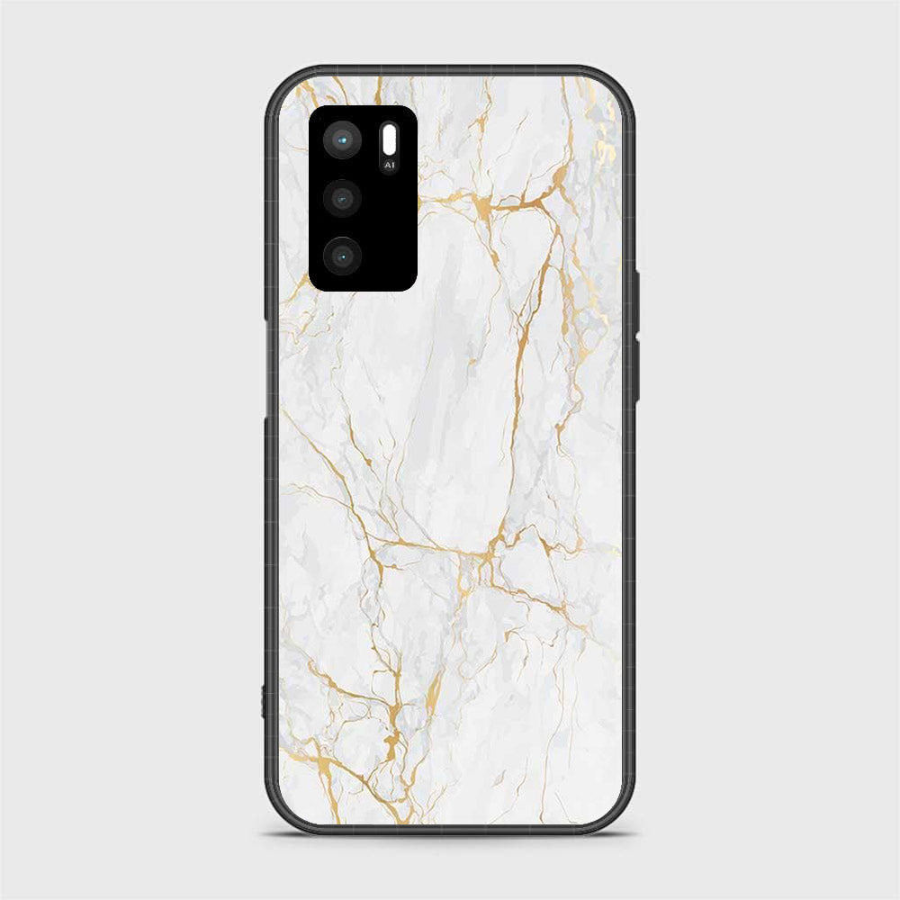 OPPO A16 - White Marble Series - Premium Printed Glass soft Bumper shock Proof Case