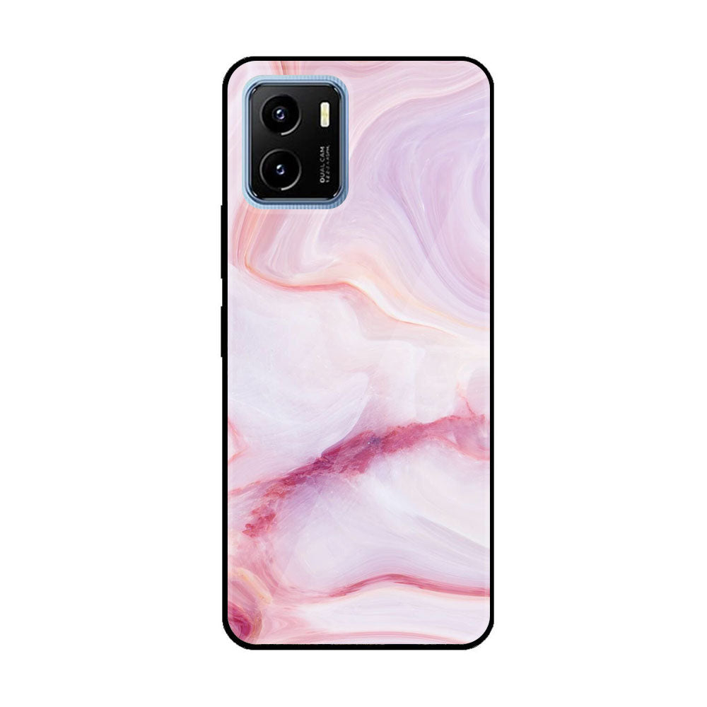 Vivo Y15a  Pink Marble Series Premium Printed Glass soft Bumper shock Proof Case