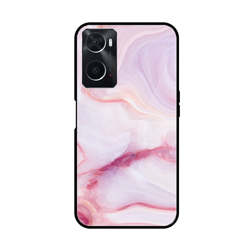 Oppo A36 Pink Marble Series  Premium Printed Glass soft Bumper shock Proof Case