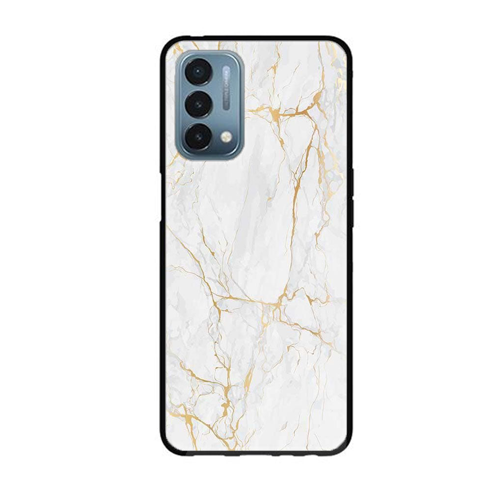 OnePlus Nord N200 5G - White Marble Series - Premium Printed Glass soft Bumper shock Proof Case